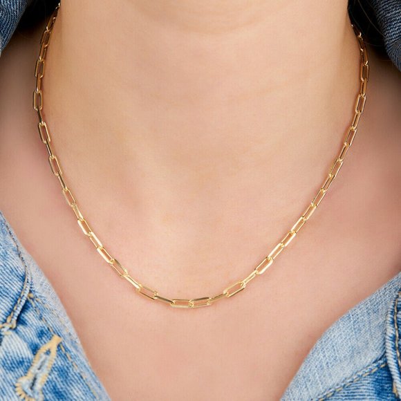 18k Gold 16" Paperclip Chain - Picture 1 of 3
